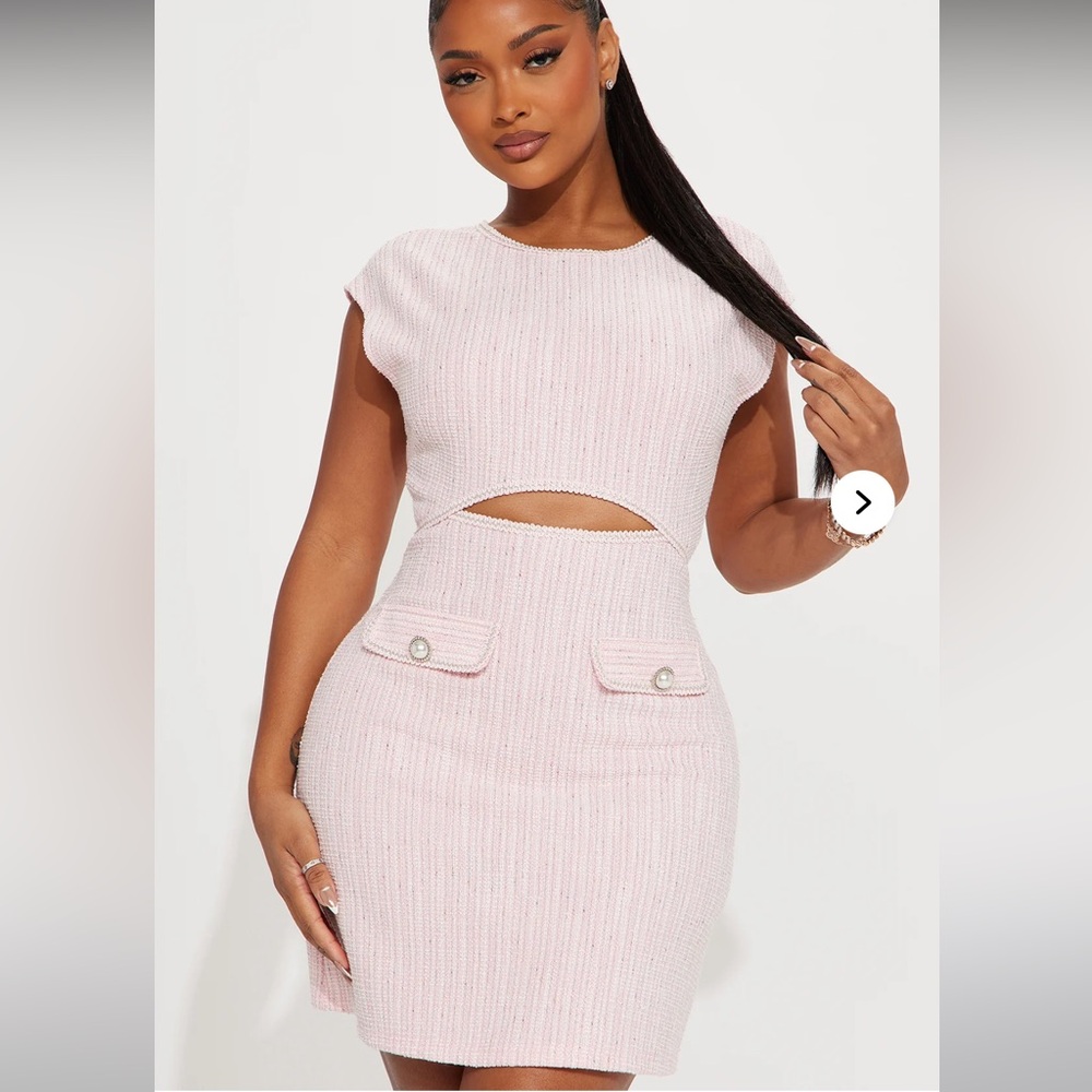 Tweed Chic Pink Cutout Knit Dress